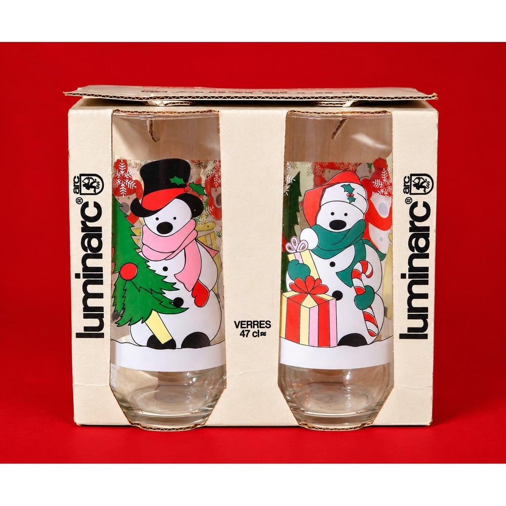 NEW Luminarc 1992 Holiday Christmas Polar Bears VTG 16 oz Tumblers- Set of 4